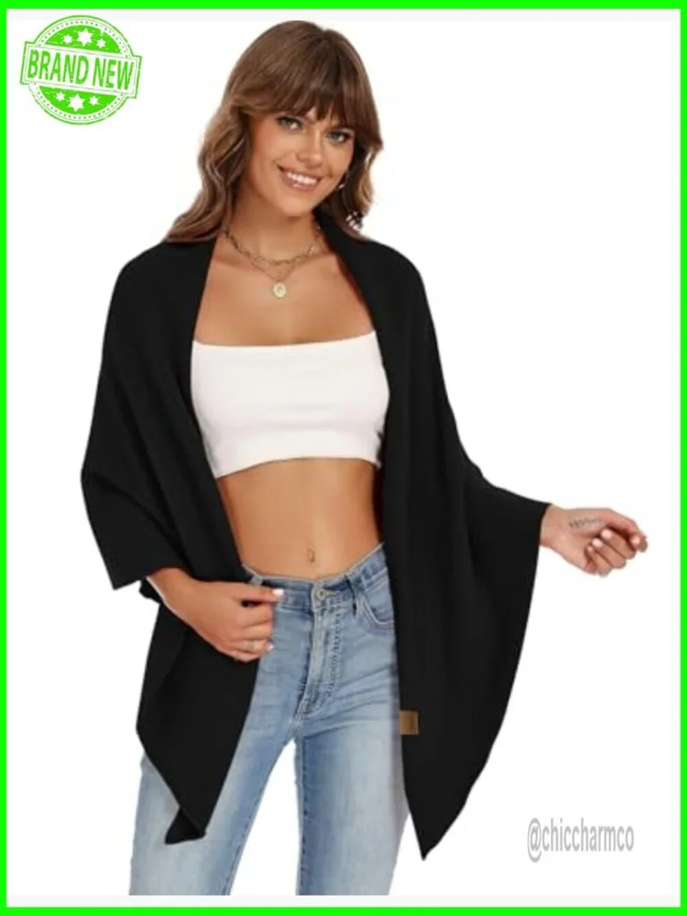 Soft Knit Poncho Shawl Wrap Open Front All Seasons Loose Fit